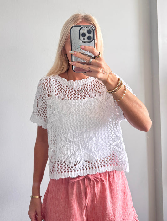 White Crochet Top