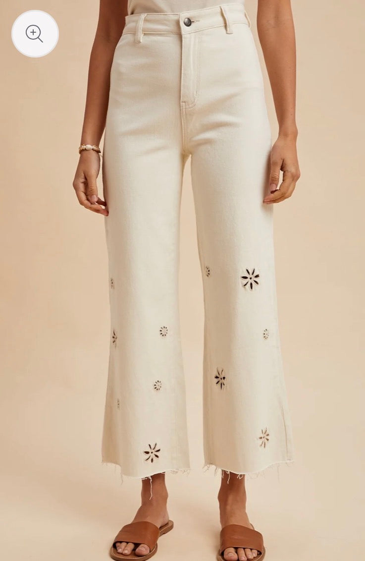 White Cut Out Eyelet Jeans