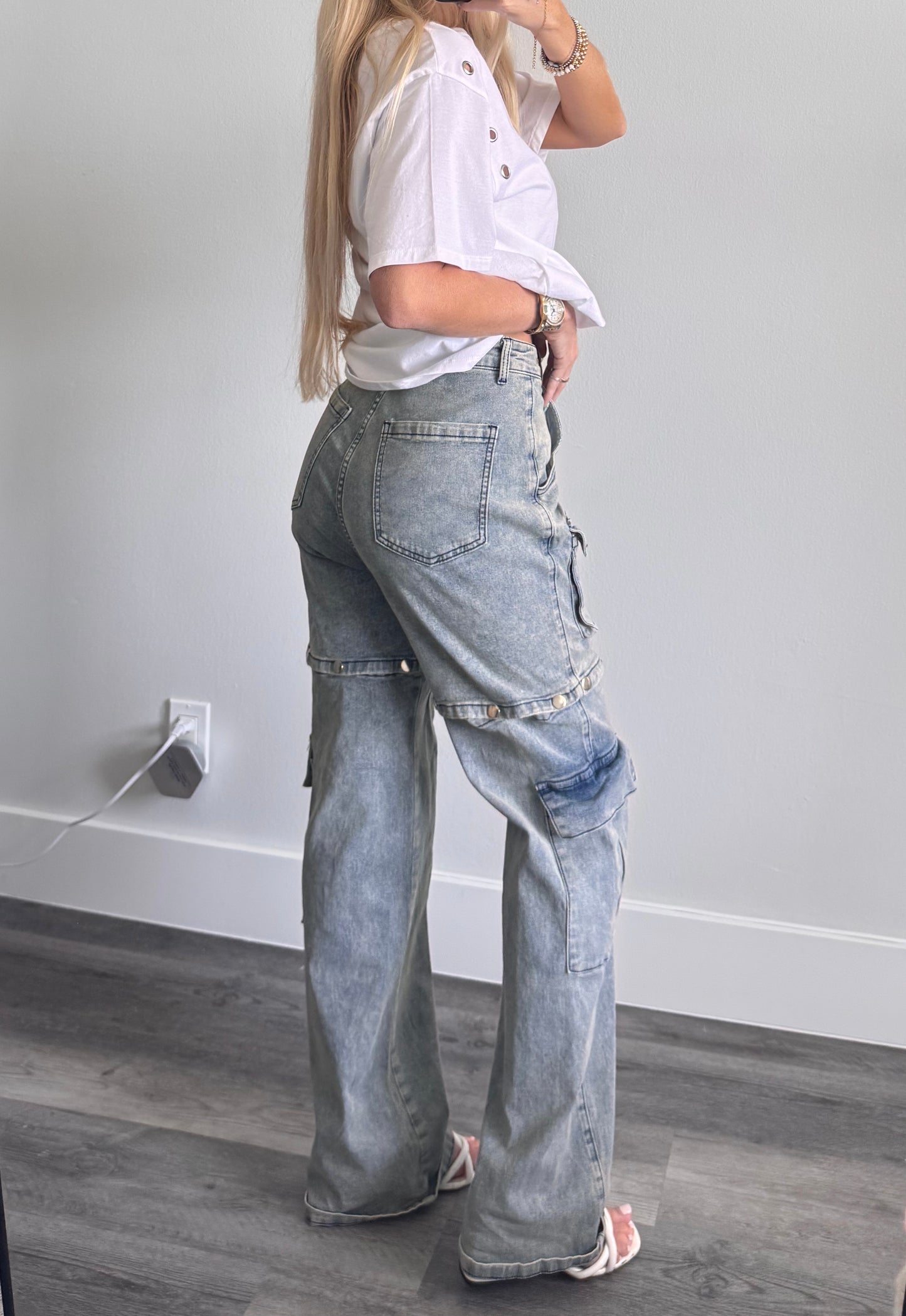 Snap Button Cargo Jeans