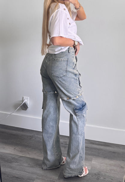 Snap Button Cargo Jeans
